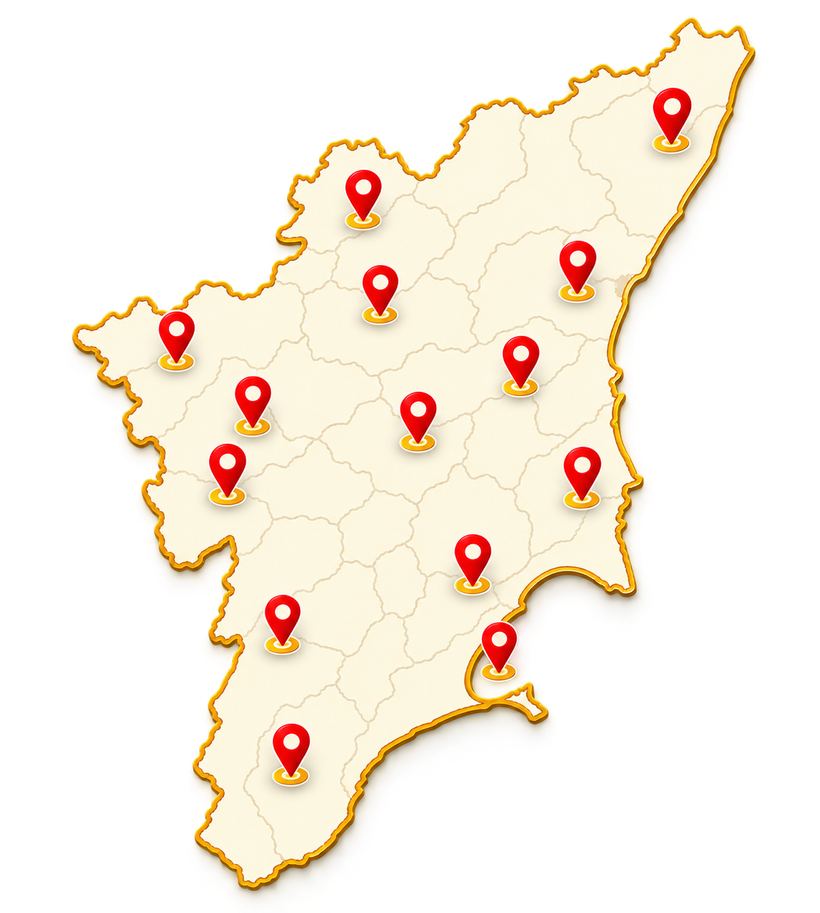 Map of Tamil Nadu showing distributor locations